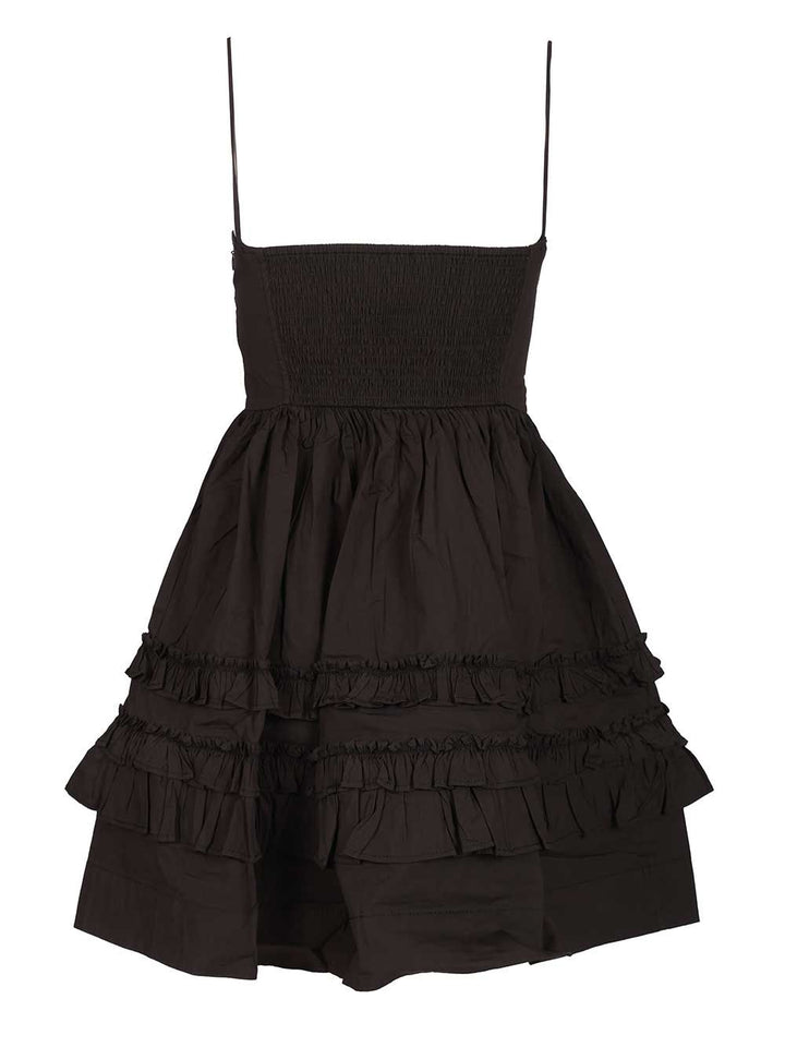 Ganni Stretch Cotton Mini Strap Dress W. Frills Dresses - Black | 79a4385b17e28f5b21731282a564daf114bfc335