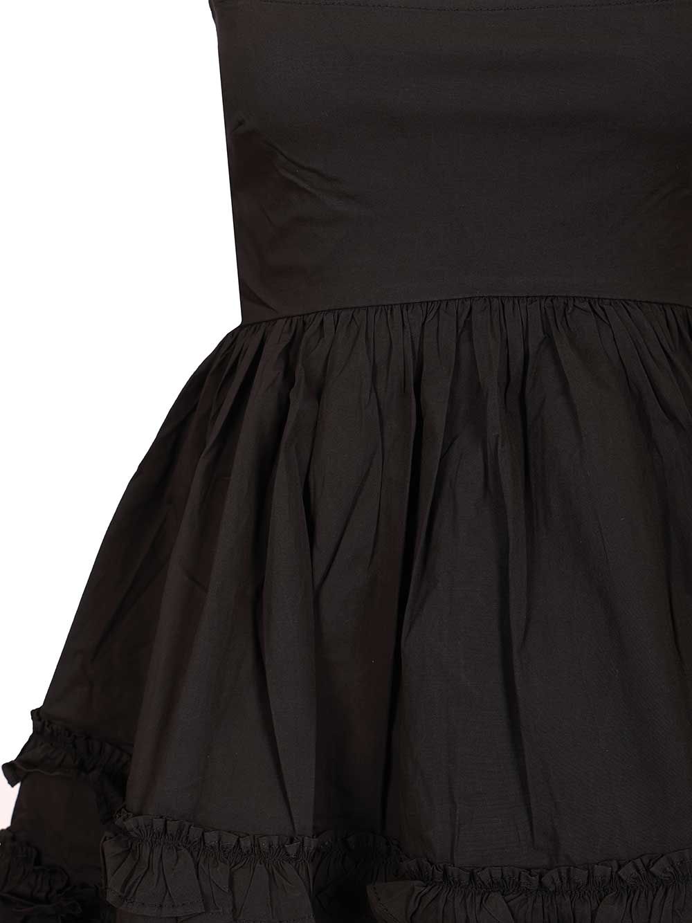 Ganni Stretch Cotton Mini Strap Dress W. Frills Dresses - Black | 655040e3989869903efc53c7403d441f8499d5c0