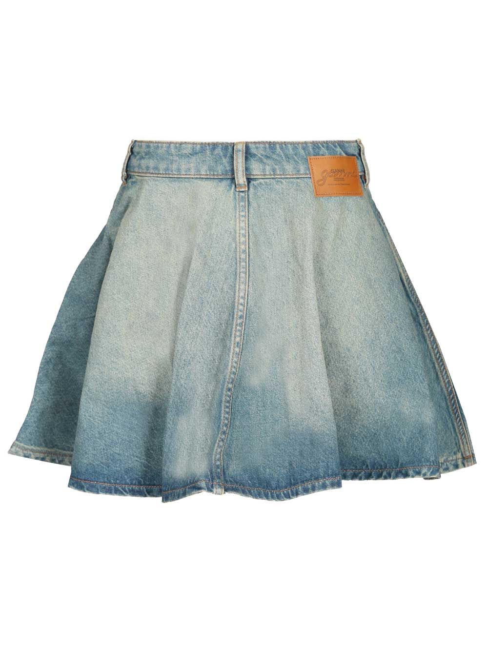 Ganni Tint Rigid Denim Mini Skirt Skirts - Blue | 18f08f2ae18ce52966023d01b40c51aeb7994a8d