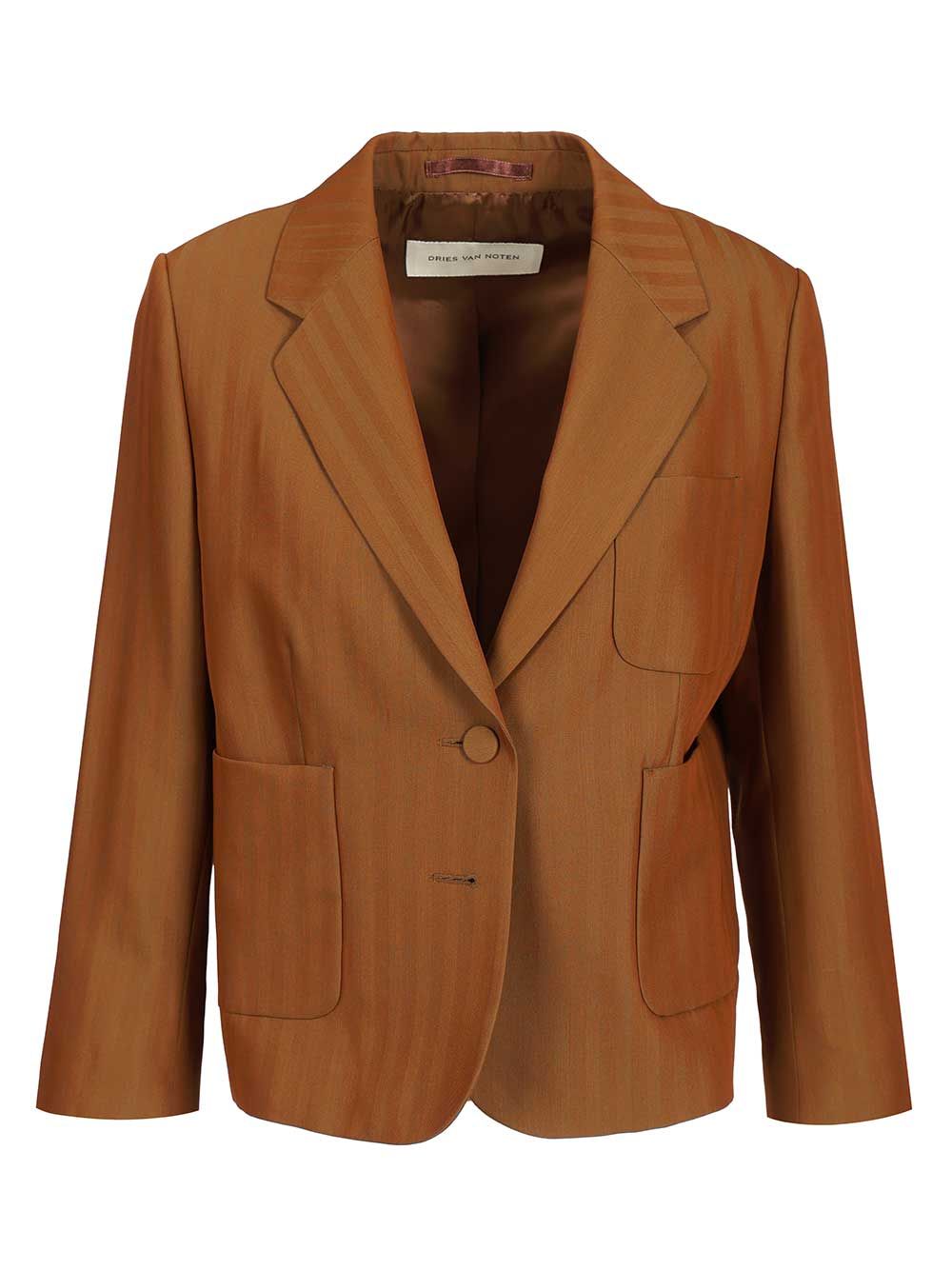 Dries Van Noten Short Striped Wool Twill Blazer Jackets - Brown | eb060dd611ca5eb4a536c4703d0724e5ca8613e8