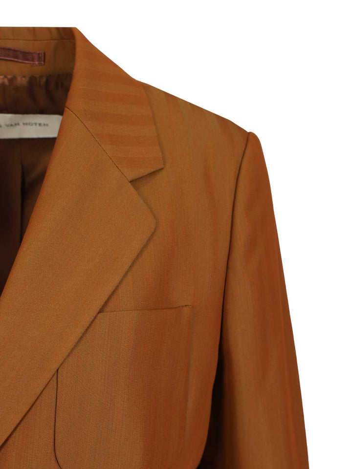 Dries Van Noten Short Striped Wool Twill Blazer Jackets - Brown | 32e2d3afc0939e8cfdff8a9b532b2e5fe17c6fba