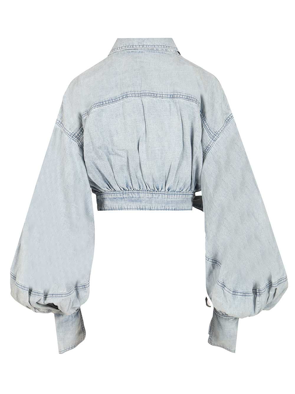 Zimmermann Rebellion Denim Wrap Top Tops - Blue | 5742db13d4cf703981ea95126894a64c6d9acb4a