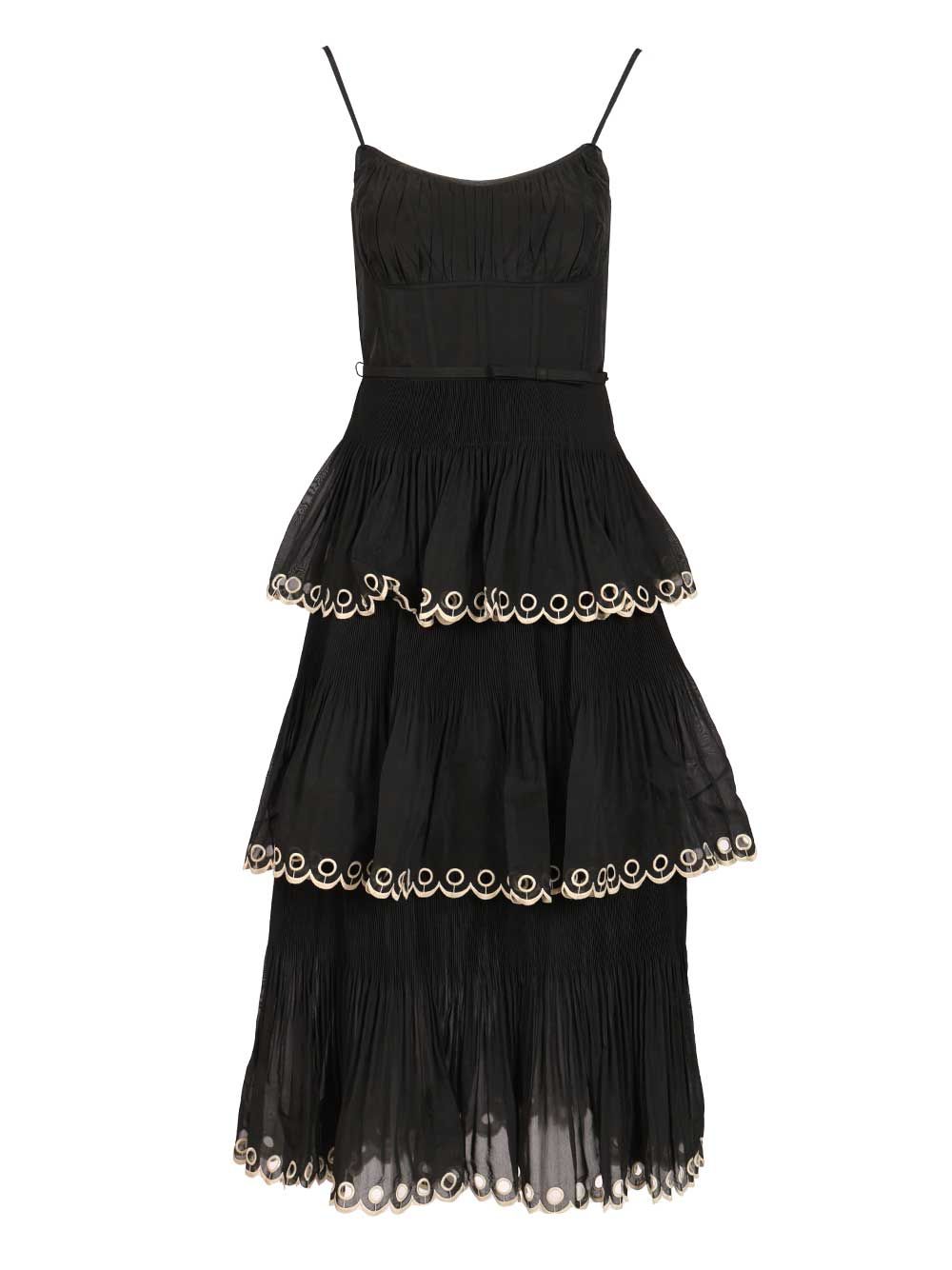 Zimmermann Embroidered Tiered Midi Dress Dresses - Black | f1e64f719703f38bb456c000118f976c5cc6d9fd