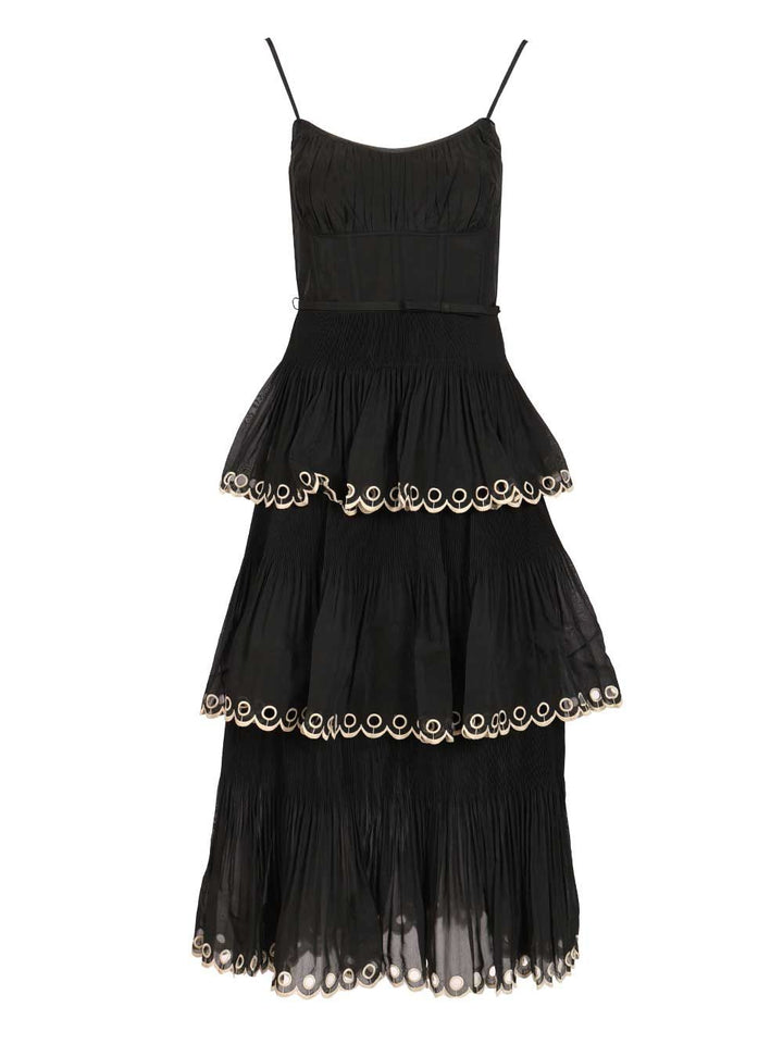 Zimmermann Embroidered Tiered Midi Dress Dresses - Black | f1e64f719703f38bb456c000118f976c5cc6d9fd