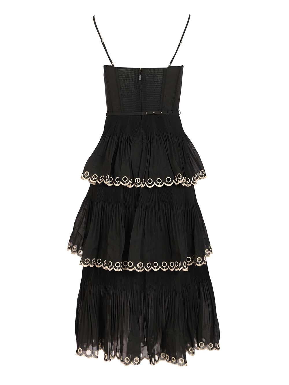 Zimmermann Embroidered Tiered Midi Dress Dresses - Black | 10f8c784f88b4b50fe60d0066d941ba6bbe75e7d