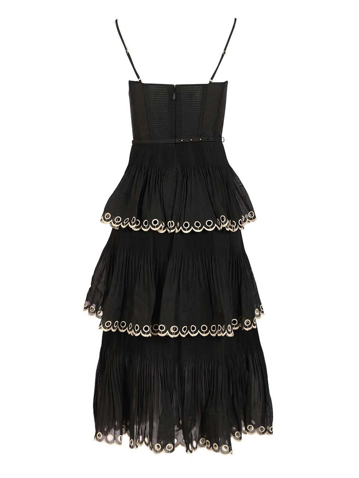 Zimmermann Embroidered Tiered Midi Dress Dresses - Black | 10f8c784f88b4b50fe60d0066d941ba6bbe75e7d