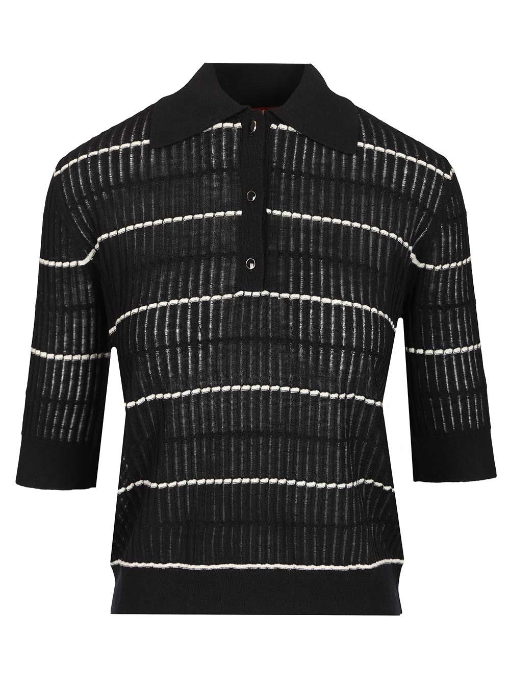 Max Mara Studio Sweater In Wool And Silk Yarn Polo shirt - Blue | d210195328043593d3574bd183659e4948b7e75a