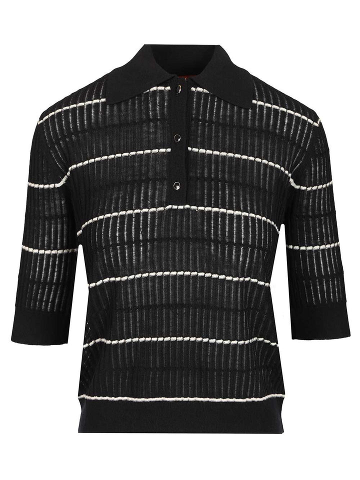 Max Mara Studio Sweater In Wool And Silk Yarn Polo shirt - Blue | d210195328043593d3574bd183659e4948b7e75a
