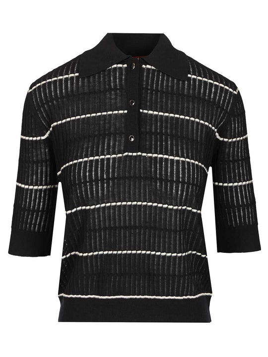 Sweater In Wool And Silk Yarn Polo Shirt Blue