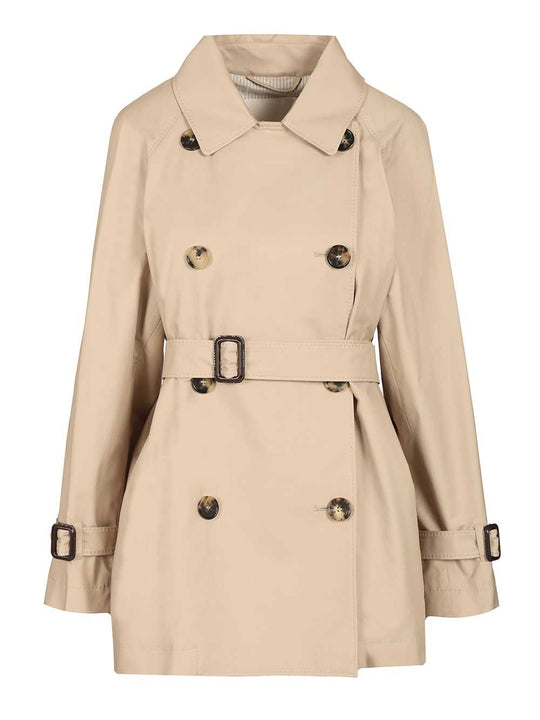 Short Double-Breasted Trench Coat Coats Beige