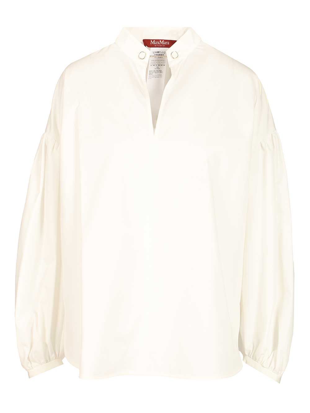 Max Mara Studio Cotton Satin Blouse Shirts - White | 4bf60a7feea2f3acebb660f643f0d14714e895f0