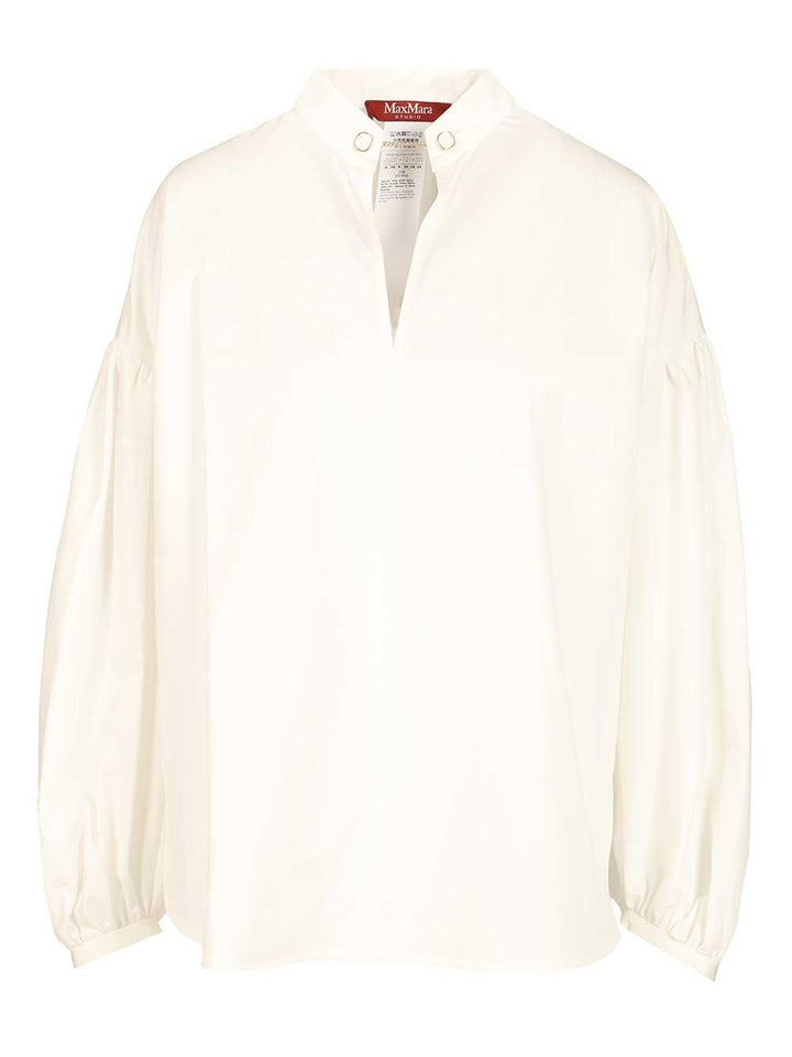 Max Mara Studio Cotton Satin Blouse Shirts - White | 4bf60a7feea2f3acebb660f643f0d14714e895f0