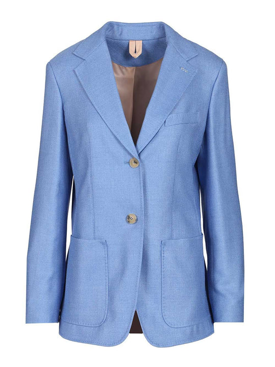 Single-Breasted Wool And Silk Canvas Blazer Jackets Light Blue