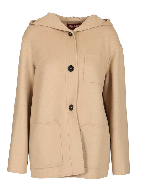 Wool, Cashmere And Silk Hooded Coat Coats Beige