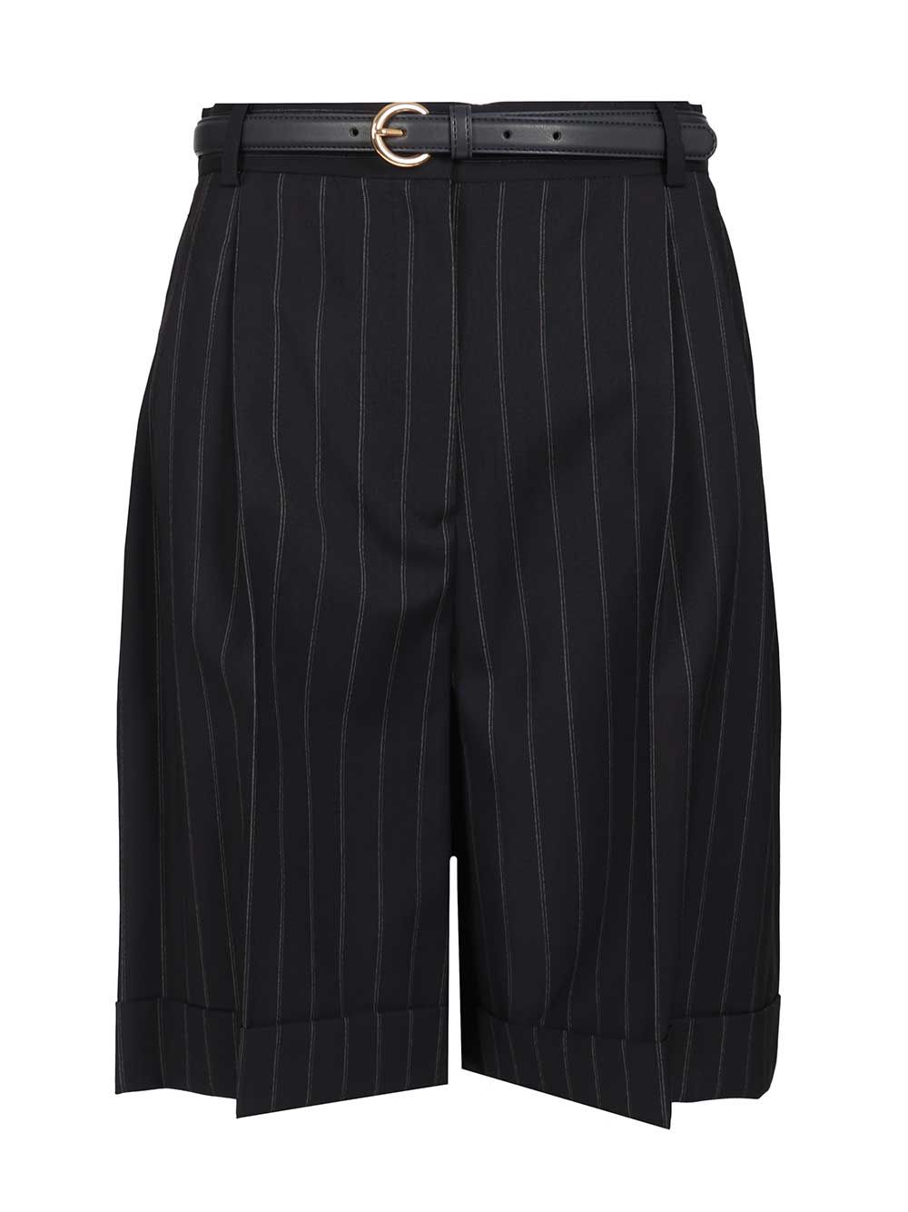 Max Mara Studio Wide Pinstriped Wool Bermuda Trousers - Blue | e858255cec0491697ac20553bf193578843487e3