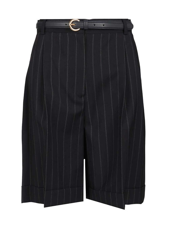 Wide Pinstriped Wool Bermuda Trousers Blue