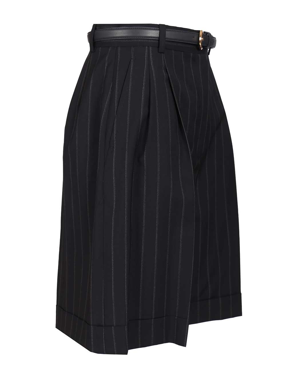 Max Mara Studio Wide Pinstriped Wool Bermuda Trousers - Blue | 253d2ef86e26e56a0bd73cbee5d4f6630525831e