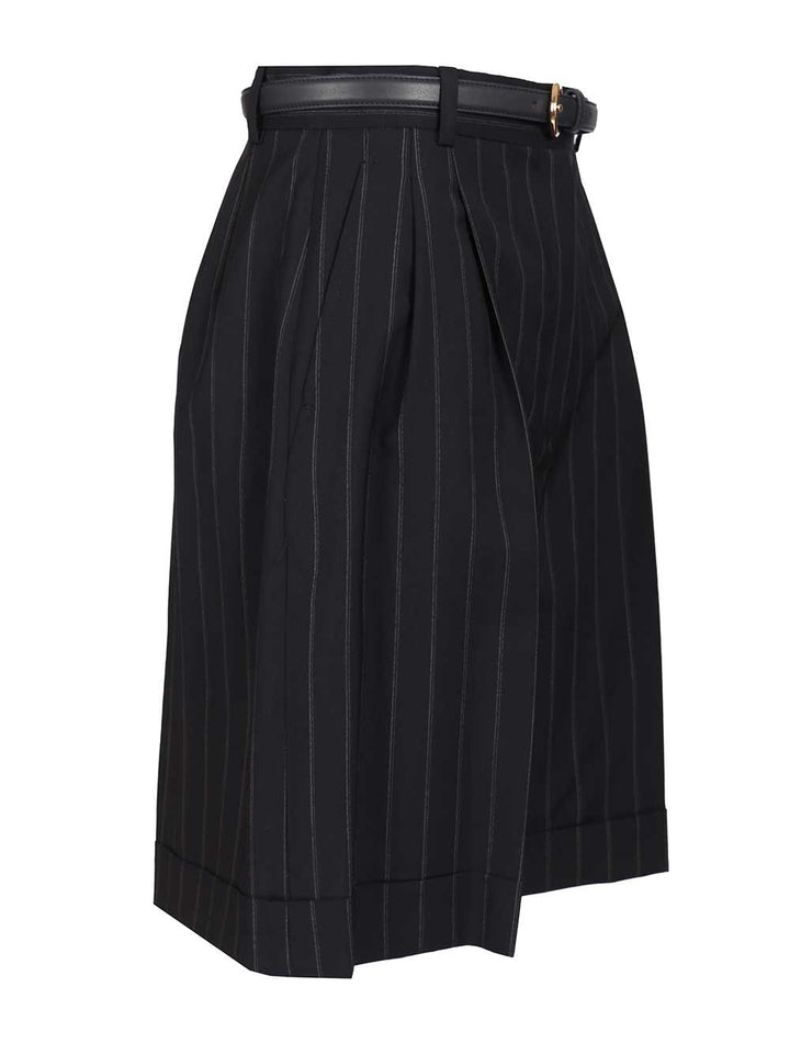 Max Mara Studio Wide Pinstriped Wool Bermuda Trousers - Blue | 253d2ef86e26e56a0bd73cbee5d4f6630525831e