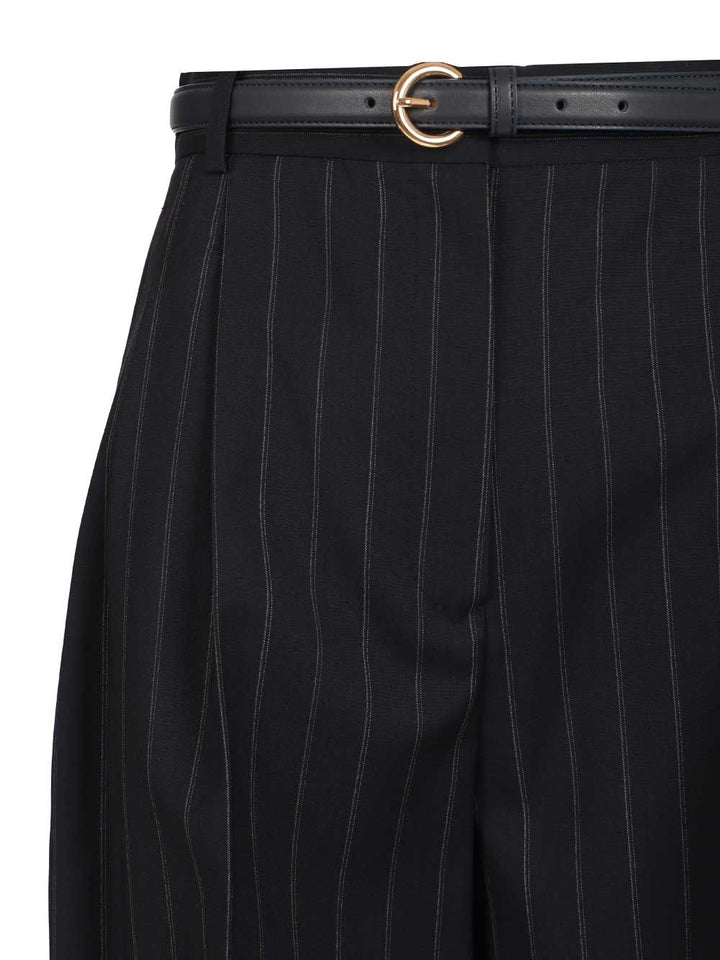 Max Mara Studio Wide Pinstriped Wool Bermuda Trousers - Blue | c27614119133ee6cbe752d57261289205a7789cb