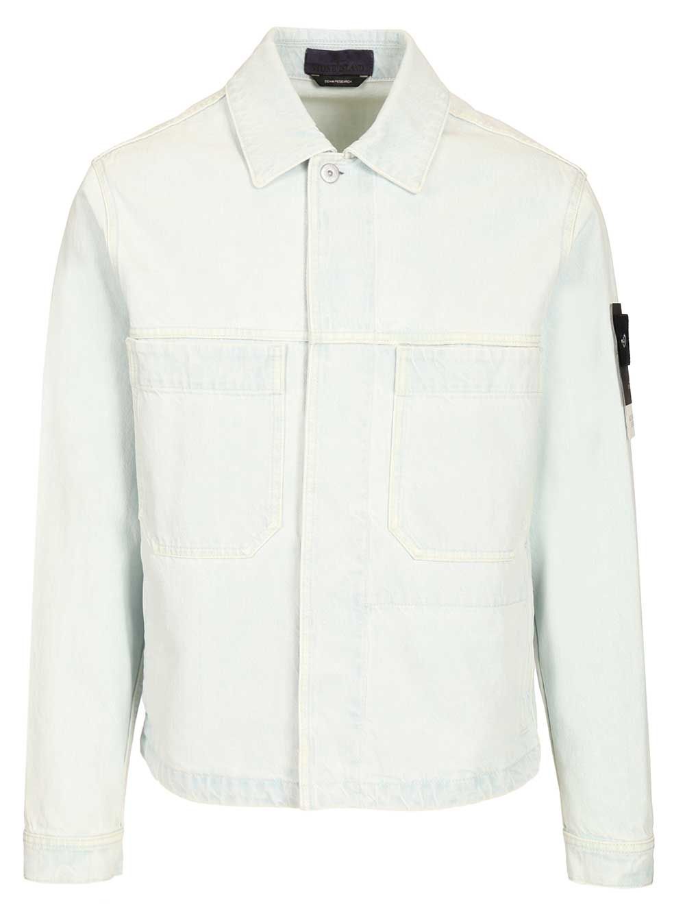 Stone Island Denim Research Coach Jacket In Ultra Bleached Denim Jackets - Light blue | 13404d6d206443ee4f41ab4acaf4879a7b9f2de1