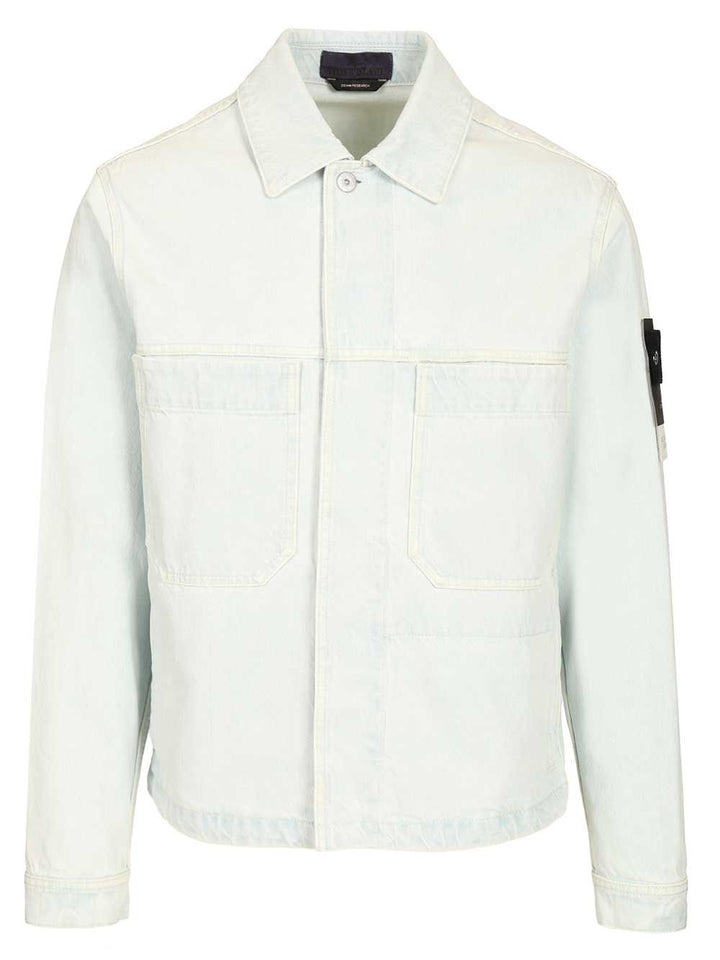 Stone Island Denim Research Coach Jacket In Ultra Bleached Denim Jackets - Light blue | 13404d6d206443ee4f41ab4acaf4879a7b9f2de1