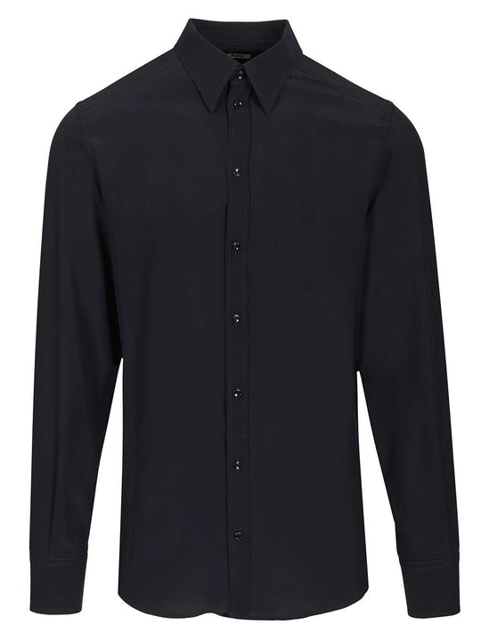 Formal Shirt In Silk Crepe De Chine Shirts Blue