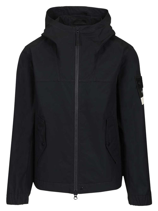 Hooded Jacket In Stretch Organic Cotton Twill Jackets Blue