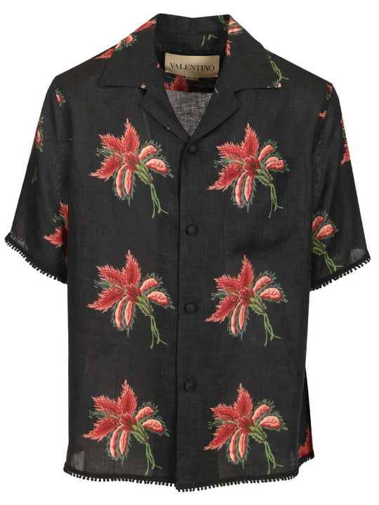 Valentino Linen Bowling Shirt Shirts Black