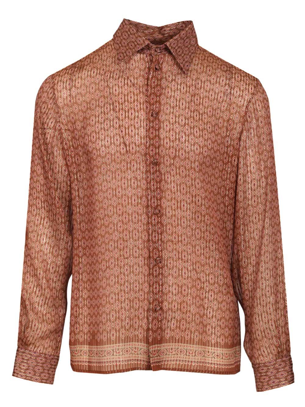 Valentino Garavani Silk Shirt With Geometric Print Shirts - Brown | 6213f33e60243e65b2d397ecf1c6b8da7db6be15