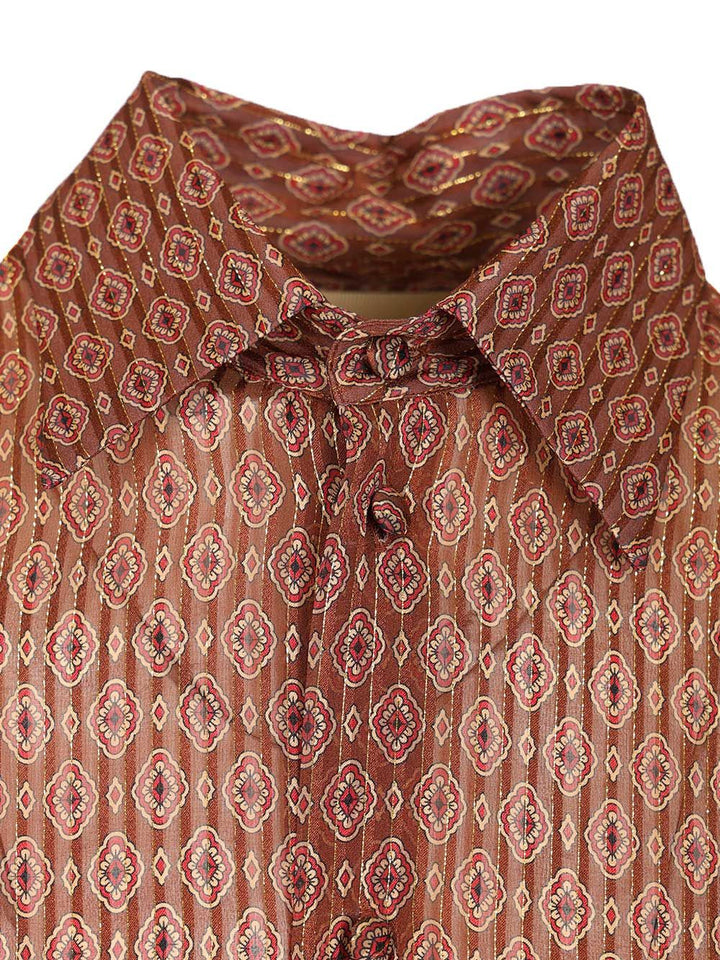 Valentino Garavani Silk Shirt With Geometric Print Shirts - Brown | e314d8156dd9a6cfbf2a6d456e35e511c91fbcf4