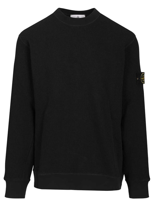 Crewneck Sweatshirt In Waffle-Knit Organic Cotton Sweatshirts Blue
