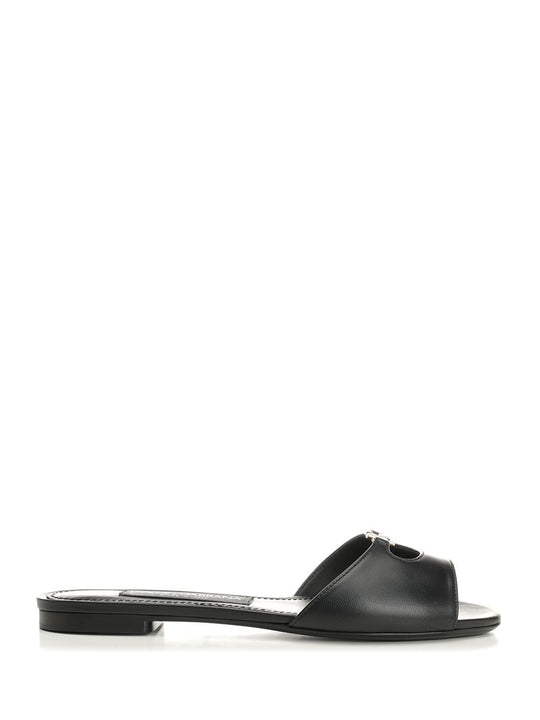 Leather Slides Sandals Black