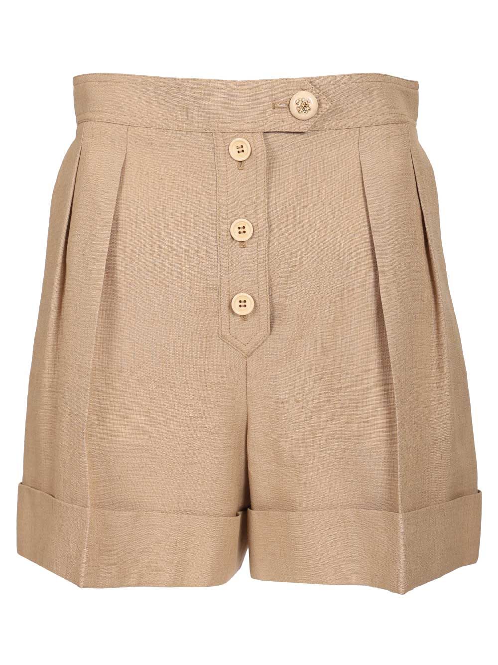 Valentino Garavani Linen And Viscose Shorts Trousers - Beige | 045be9eaf1be435ed940326a0cd5487e89cce75f