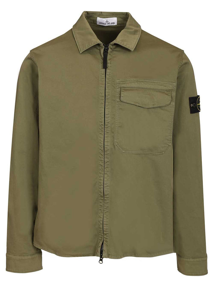 Stone Island Stretch Organic Cotton Satin Overshirt Shirts - Green | f55523cd68c2e455dc365dc6673083bc2dc8e140