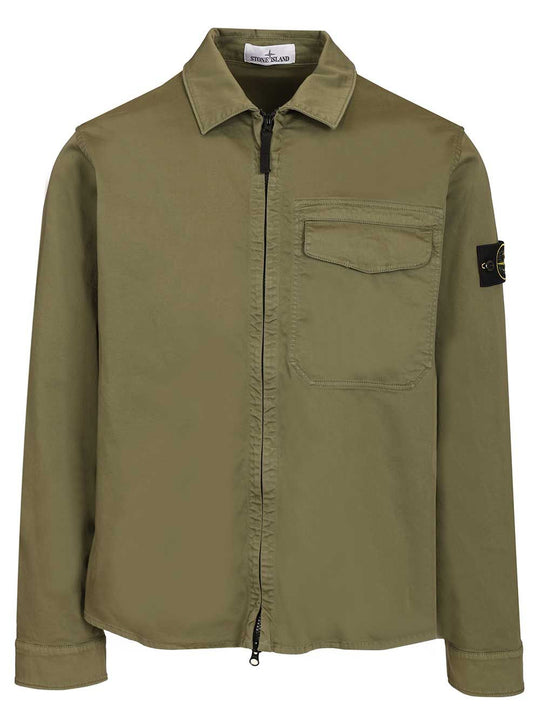 Stretch Organic Cotton Satin Overshirt Shirts Green