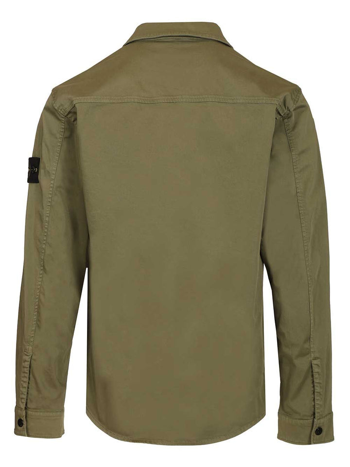 Stone Island Stretch Organic Cotton Satin Overshirt Shirts - Green | c82d4d696db3b33f27a2bec51c0f8d519805e502