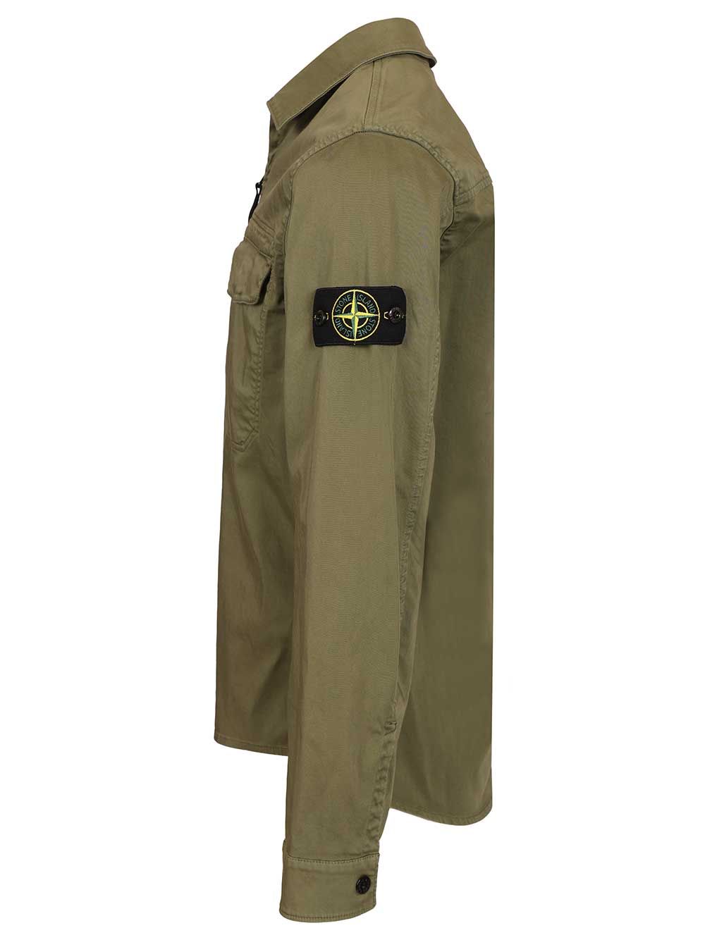 Stone Island Stretch Organic Cotton Satin Overshirt Shirts - Green | 670230524dfd4856be3fb486ad77ca625142bd2a