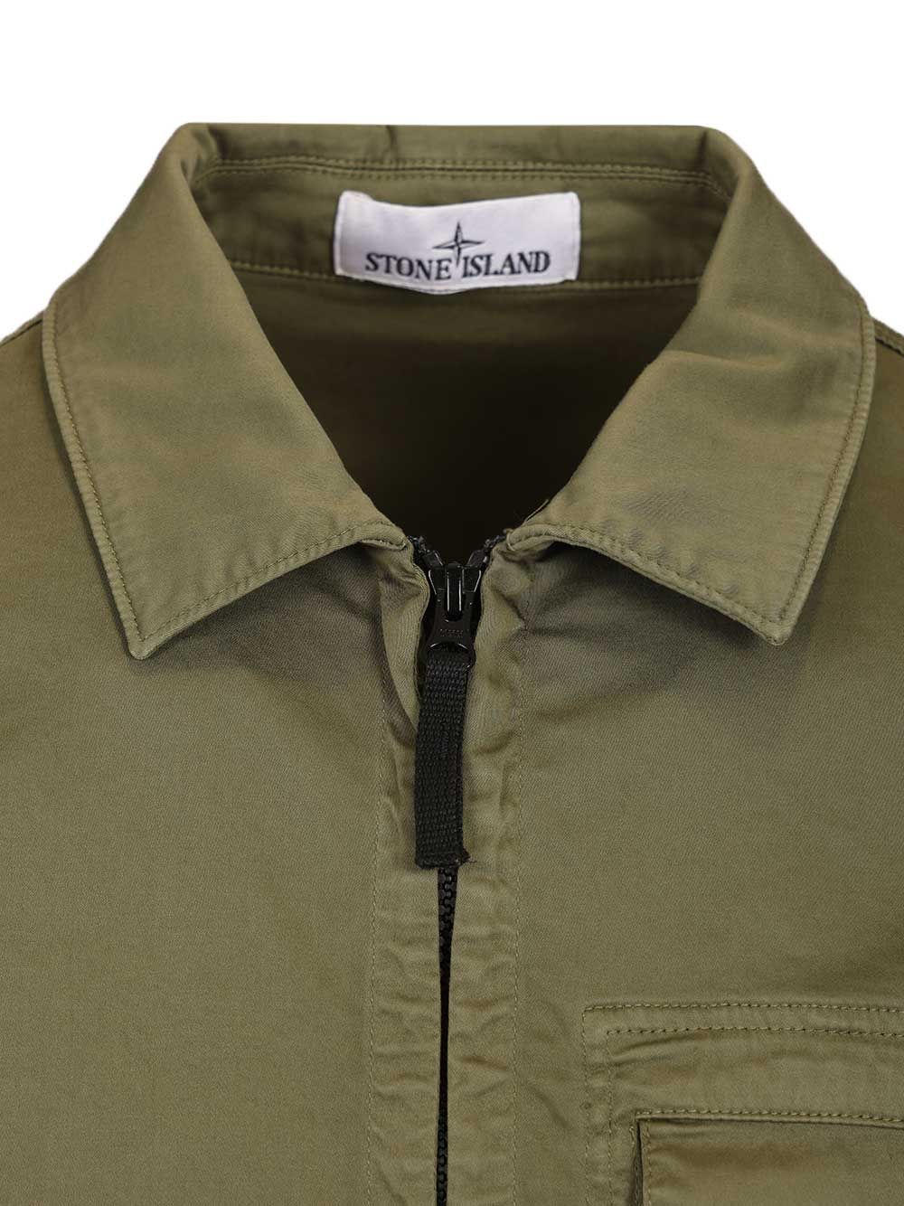 Stone Island Stretch Organic Cotton Satin Overshirt Shirts - Green | 0a70b8143a0c96cd2a07518acd5d468696df28c2