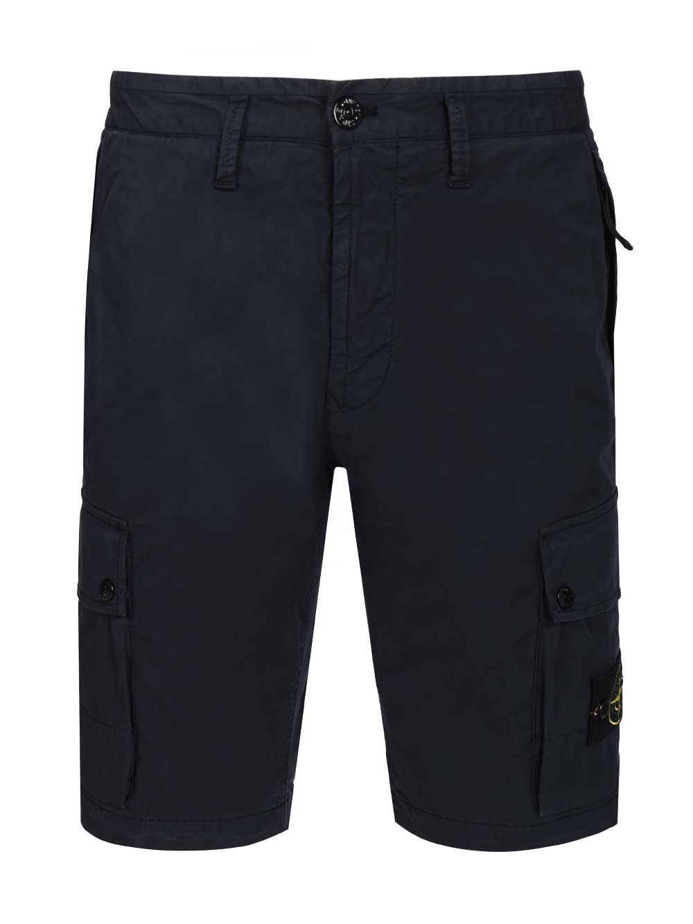 Stone Island Cargo Bermuda Shorts In Stretch Organic Cotton Twill Trousers - Blue | f23cd43a6813d44fa4ae9a41ef66033d7b2872fb