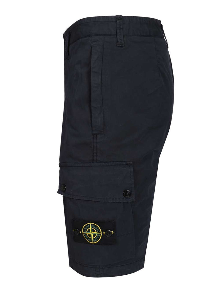 Stone Island Cargo Bermuda Shorts In Stretch Organic Cotton Twill Trousers - Blue | 407a70b7894bf9524def0f5037bbaf154973c685