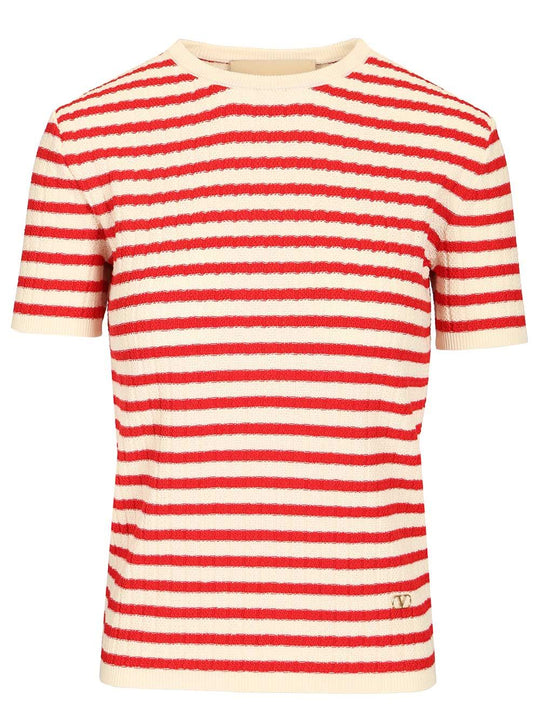 Ribbed And Striped Cotton T-Shirt Multicolor