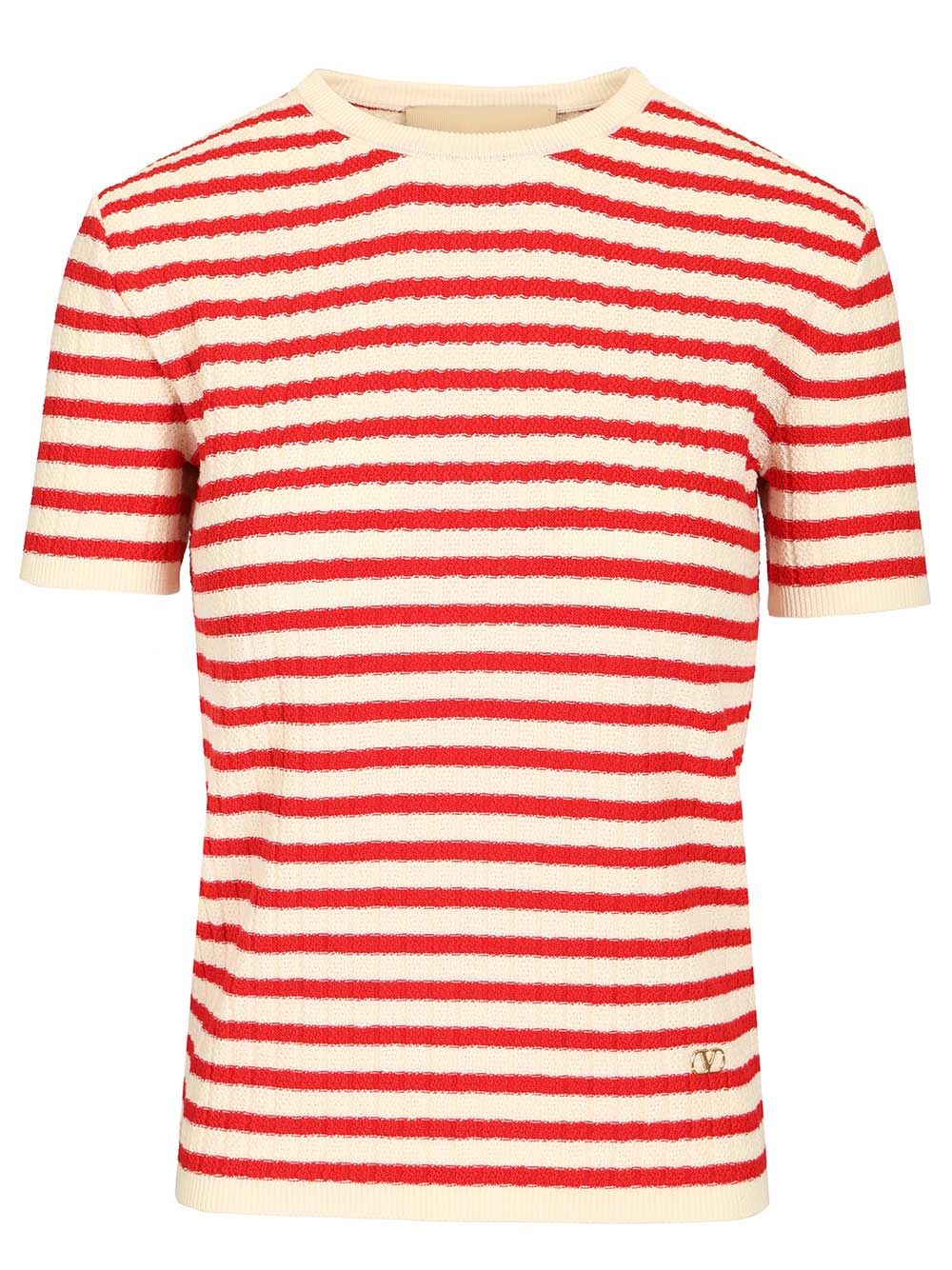 Valentino Garavani Ribbed And Striped Cotton T-Shirt - Multicolor | f19ca687770565a64a4c9a83082bbb64ce33e4da