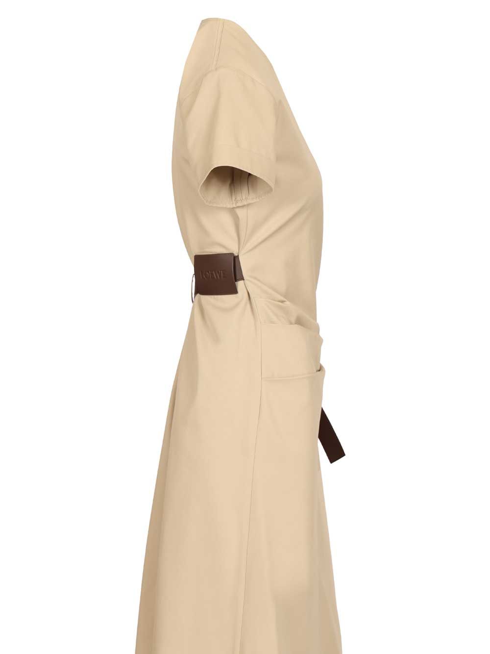 Loewe Belted Dress In Cotton And Silk Dresses - Beige | d60be538746205988bbfc7d02813dcf2b7e40ed9