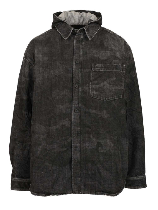 Denim Parka With Hood Jackets Black