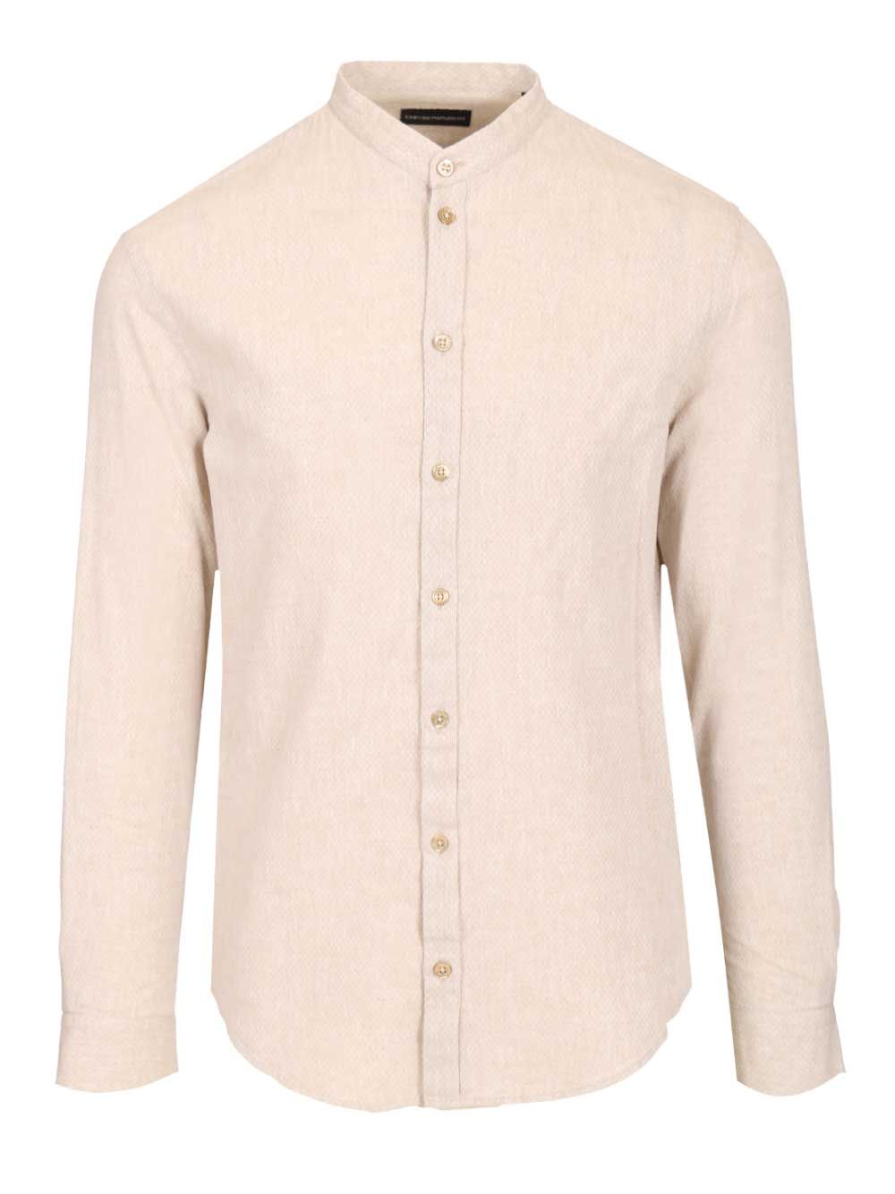 Emporio Armani Mandarin Collar Shirt Shirts - Beige | fc4e7bd34c109f60ed664dbf9ccf2ac7bc261345