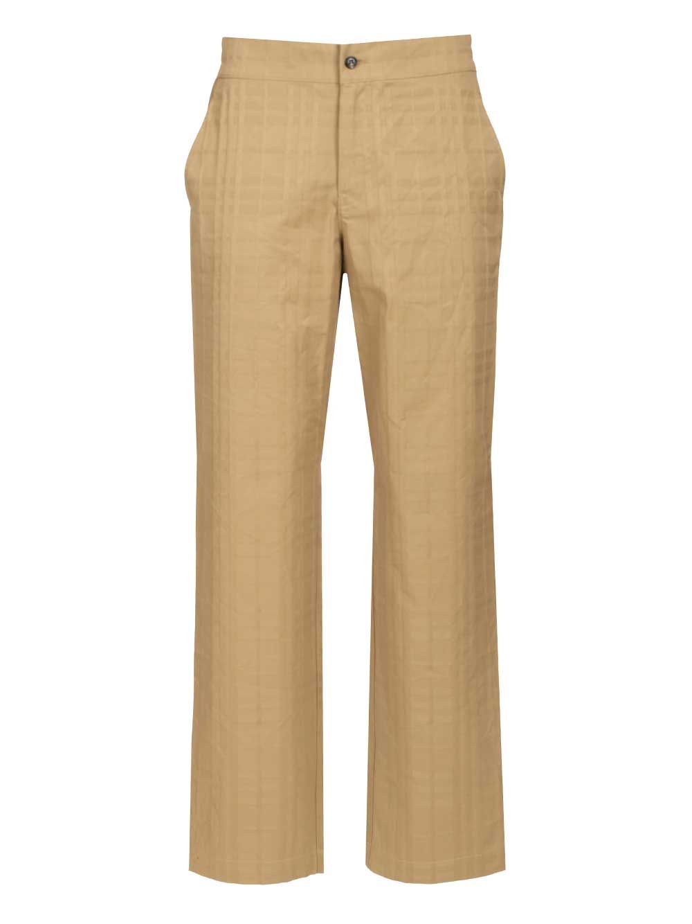 Burberry Textured Check Cotton Trousers - Beige | 4778708ec0a5173b7d894fcdcc9865e25d9e0686