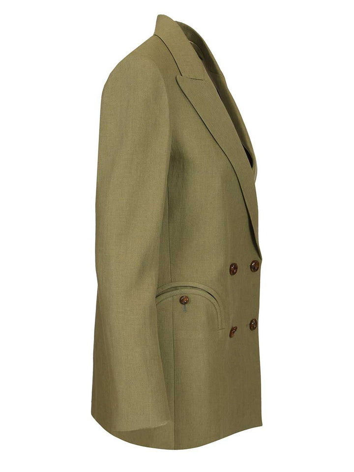 Blazé Milano Green Linen Double-Breasted Blazer Jackets - Green | 1cbef22ce5e5ad1c6397d5f289dbd6185f130209