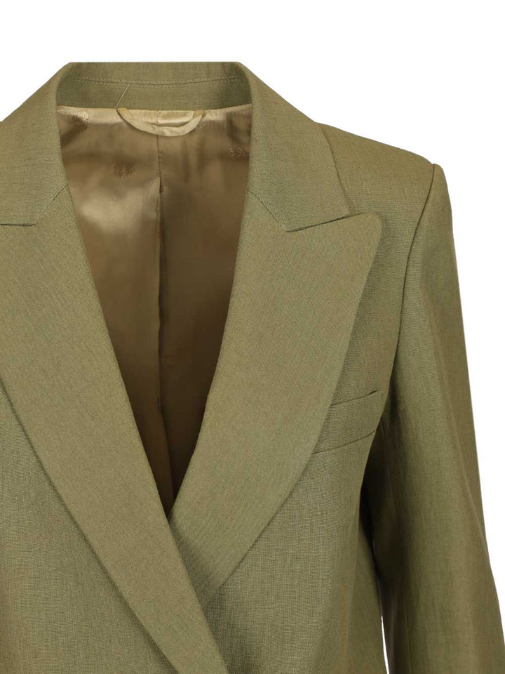 Blazé Milano Green Linen Double-Breasted Blazer Jackets - Green | 22838af307be079f98ec0db8118ba49ec76ec691
