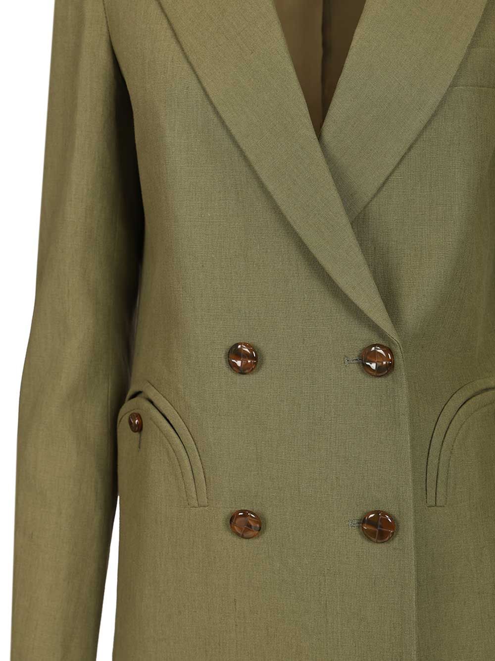 Blazé Milano Green Linen Double-Breasted Blazer Jackets - Green | ba50e59f702dc5f29b793c3b616ba9220b899719