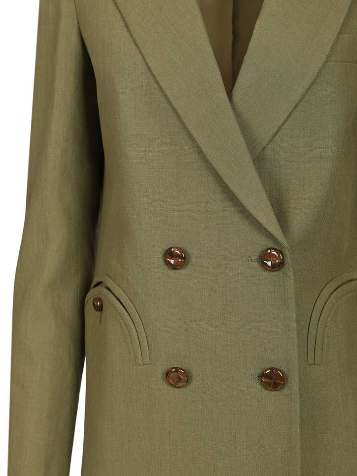 Blazé Milano Green Linen Double-Breasted Blazer Jackets - Green | ba50e59f702dc5f29b793c3b616ba9220b899719